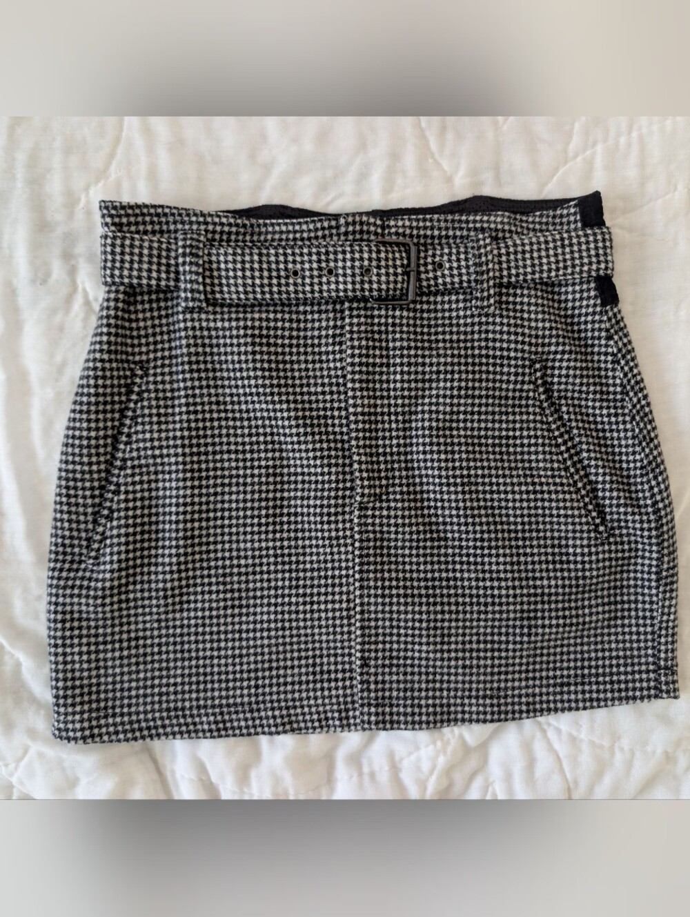 Diesel Black and White Houndstooth Mini Skirt with Belt